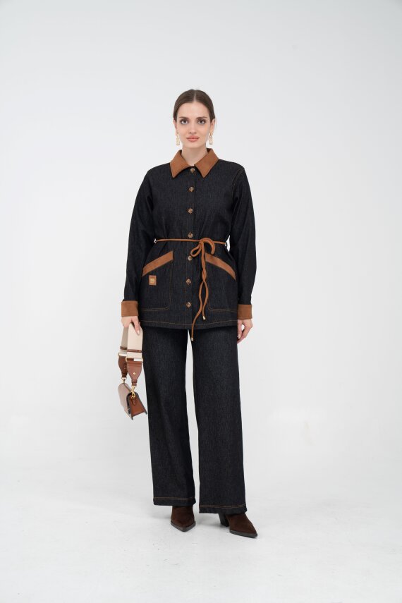 Kuşaklı Denim Kadın Takım 1755 - 1