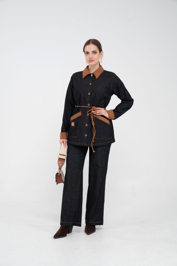 Kuşaklı Denim Kadın Takım 1755 - 2