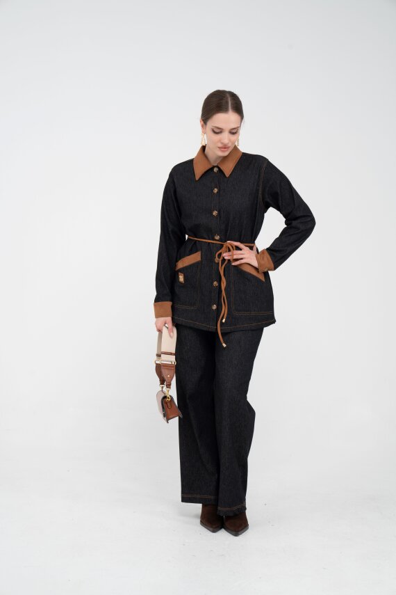 Kuşaklı Denim Kadın Takım 1755 - 5