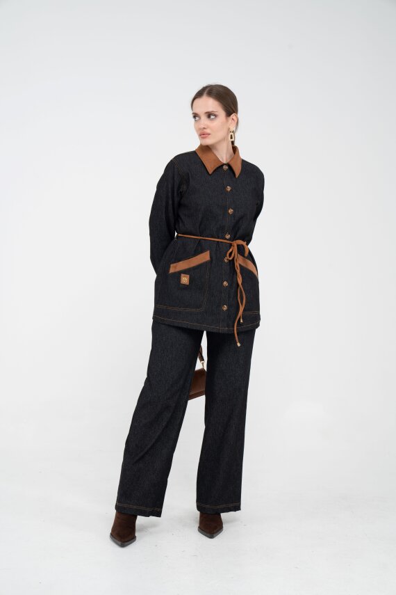 Kuşaklı Denim Kadın Takım 1755 - 6