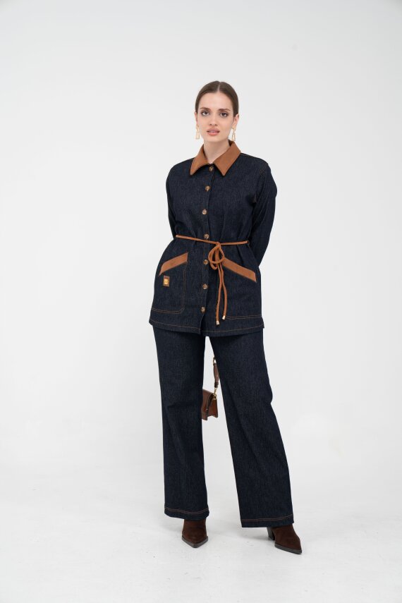 Kuşaklı Denim Kadın Takım 1755 - 10