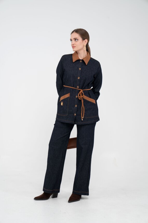 Kuşaklı Denim Kadın Takım 1755 - 11