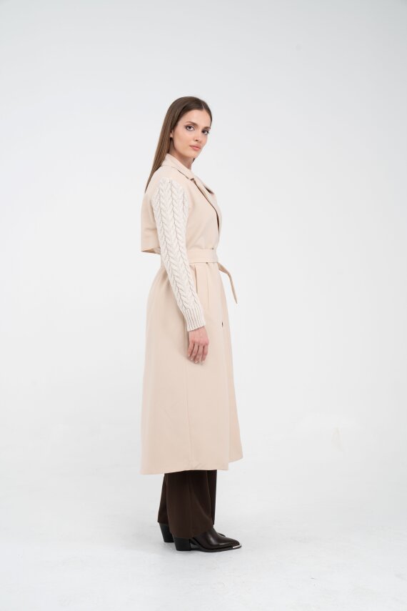 Triko Kollu Kemerli Trençkot K8070 - 3