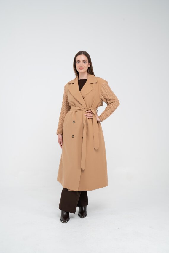 Triko Kollu Kemerli Trençkot K8070 - 6