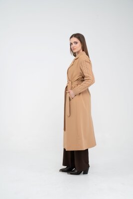 Triko Kollu Kemerli Trençkot K8070 - 8