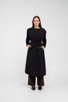 Triko Kollu Kemerli Trençkot K8070 - 11