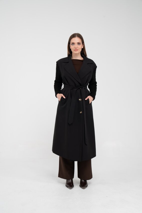 Triko Kollu Kemerli Trençkot K8070 - 11