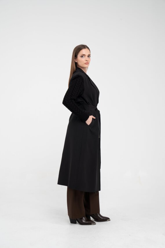 Triko Kollu Kemerli Trençkot K8070 - 12