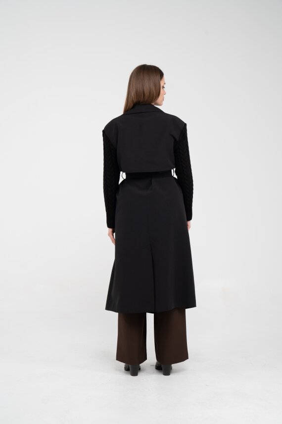 Triko Kollu Kemerli Trençkot K8070 - 14