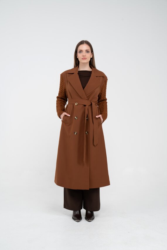 Triko Kollu Kemerli Trençkot K8070 - 15