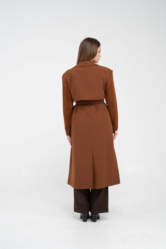 Triko Kollu Kemerli Trençkot K8070 - 19