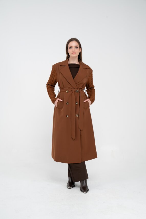 Triko Kollu Kemerli Trençkot K8070 - 16