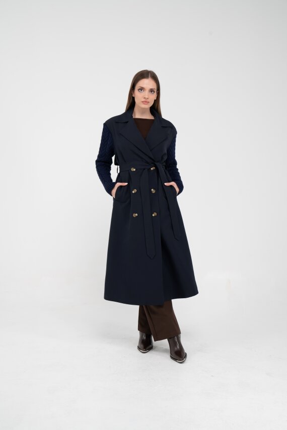 Triko Kollu Kemerli Trençkot K8070 - 21