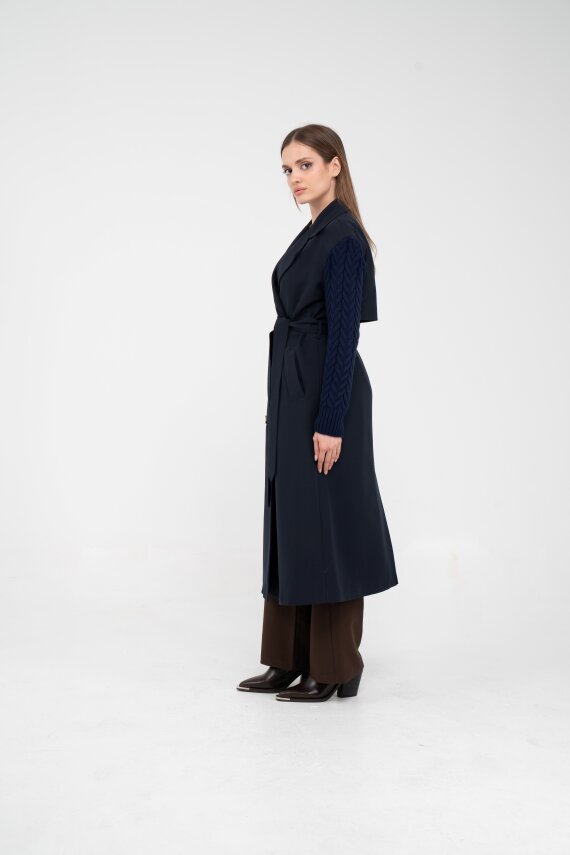 Triko Kollu Kemerli Trençkot K8070 - 22