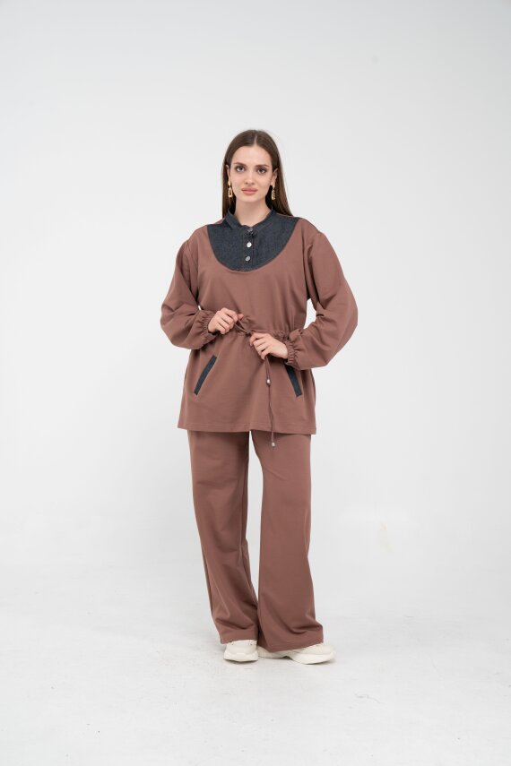 Yaka Detaylı Bel Büzgülü Kadın Takım 1719 - 1