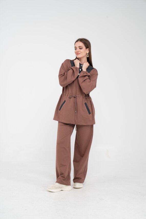 Yaka Detaylı Bel Büzgülü Kadın Takım 1719 - 2