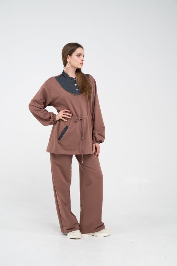 Yaka Detaylı Bel Büzgülü Kadın Takım 1719 - 5