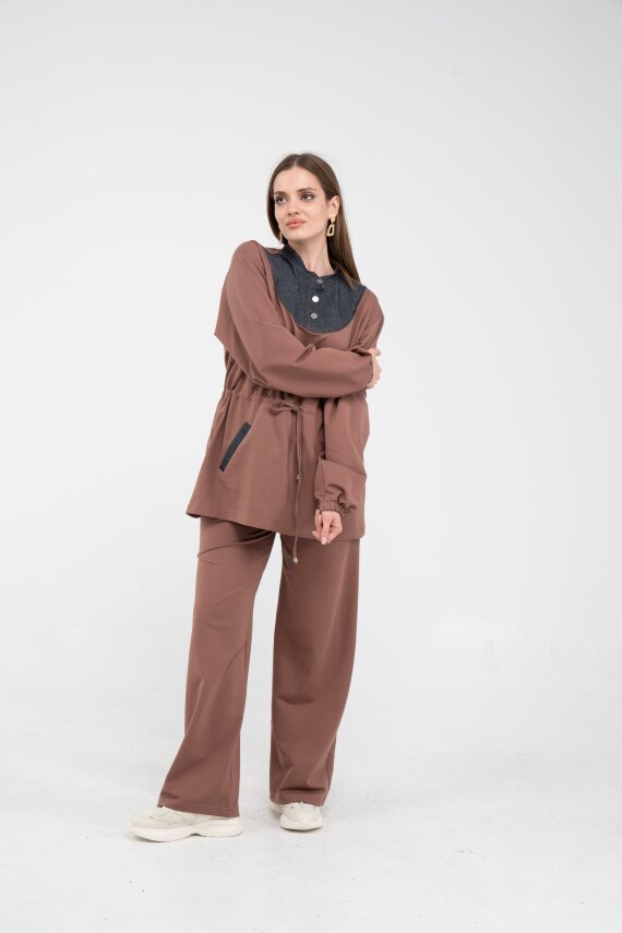 Yaka Detaylı Bel Büzgülü Kadın Takım 1719 - 6