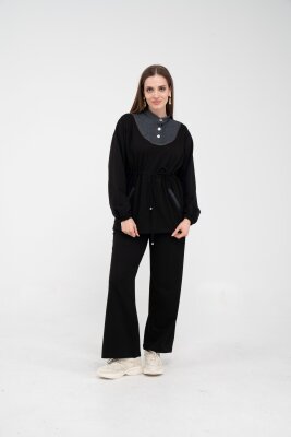 Yaka Detaylı Bel Büzgülü Kadın Takım 1719 - 17