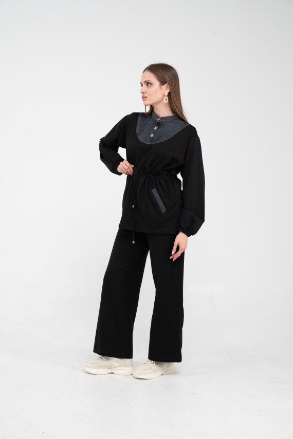 Yaka Detaylı Bel Büzgülü Kadın Takım 1719 - 19