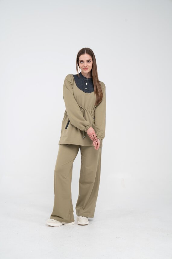 Yaka Detaylı Bel Büzgülü Kadın Takım 1719 - 25