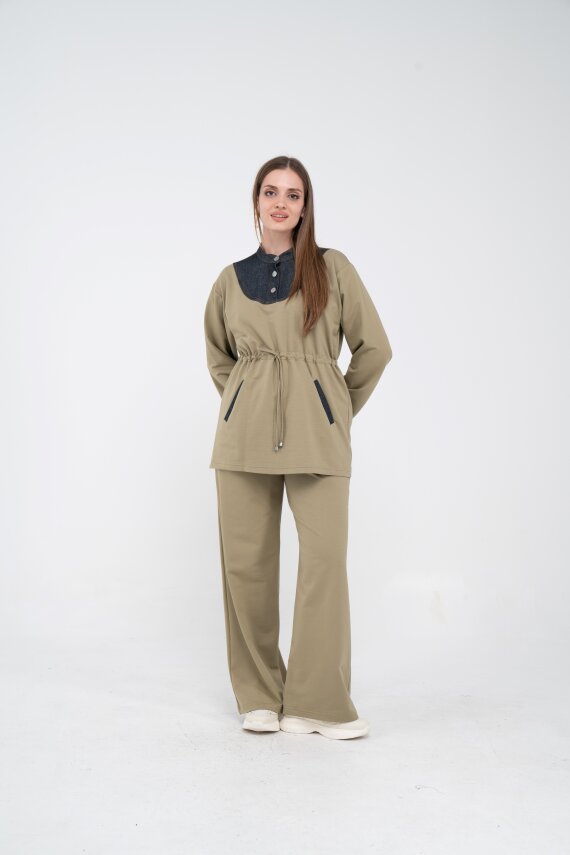 Yaka Detaylı Bel Büzgülü Kadın Takım 1719 - 26