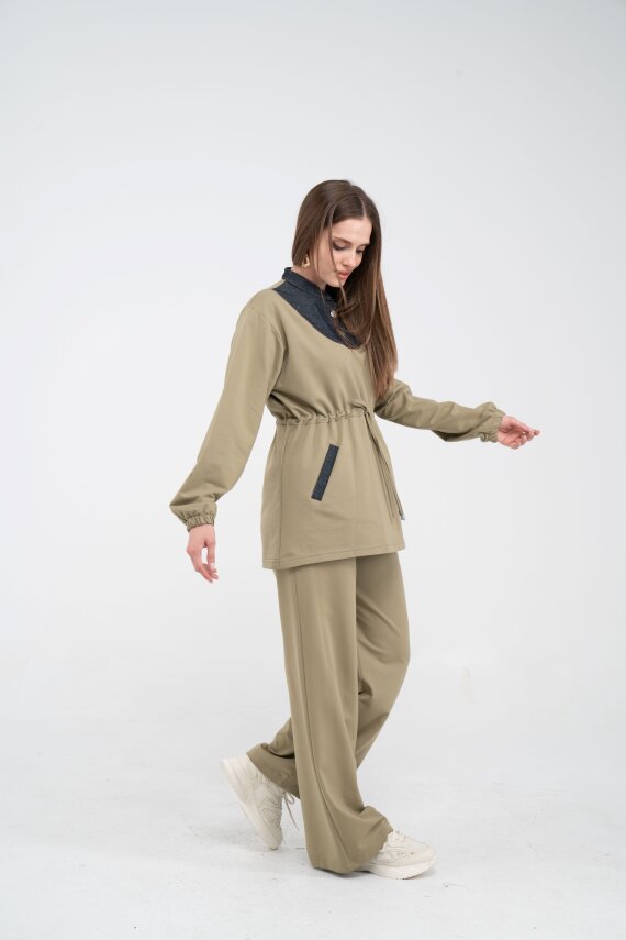 Yaka Detaylı Bel Büzgülü Kadın Takım 1719 - 30