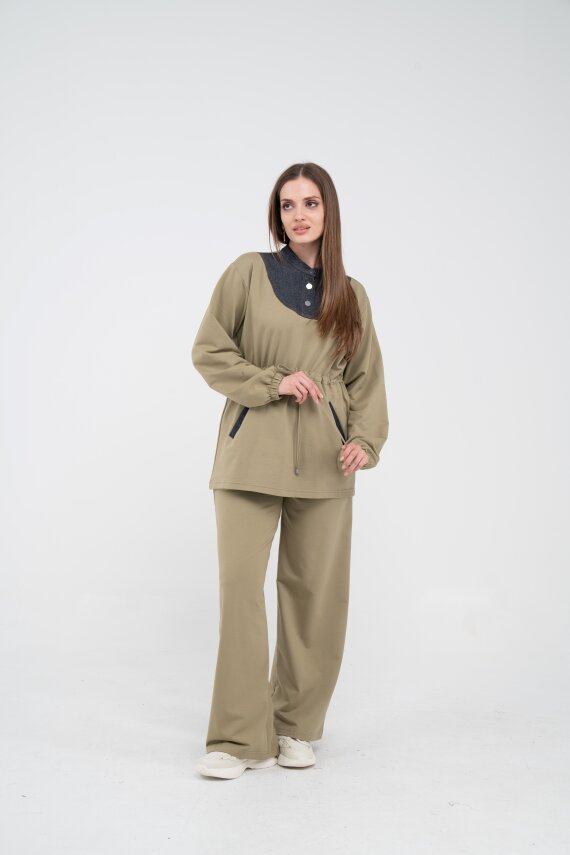 Yaka Detaylı Bel Büzgülü Kadın Takım 1719 - 31