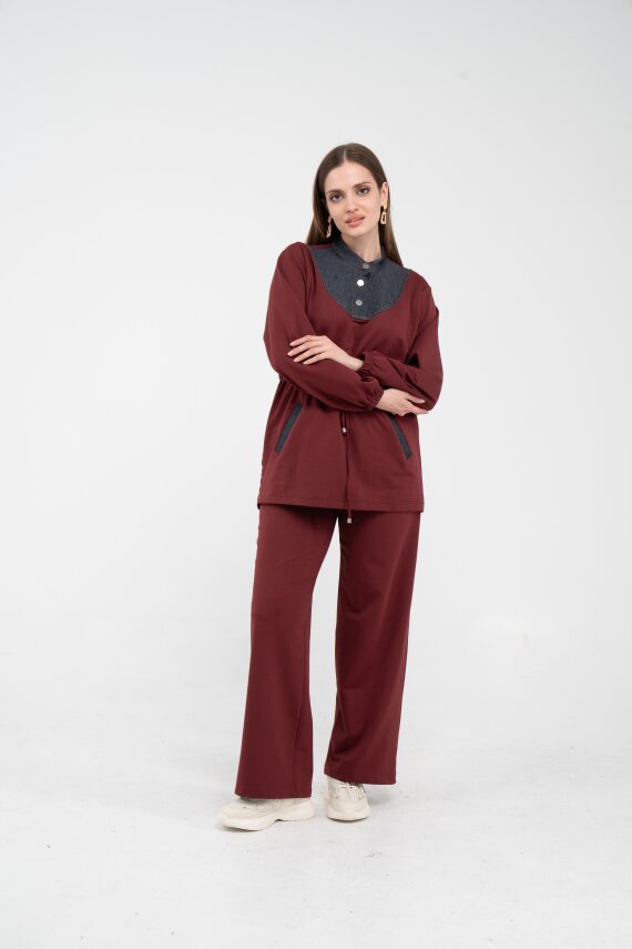 Yaka Detaylı Bel Büzgülü Kadın Takım 1719 - 38