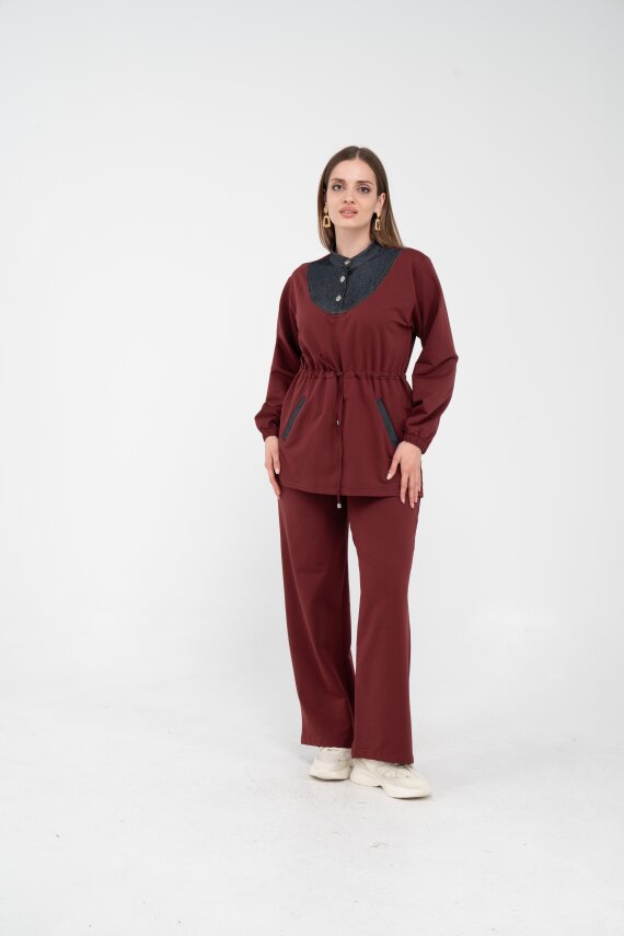 Yaka Detaylı Bel Büzgülü Kadın Takım 1719 - 39