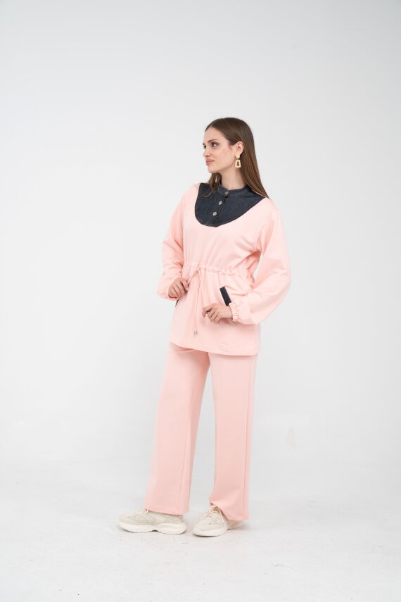 Yaka Detaylı Bel Büzgülü Kadın Takım 1719 - 43