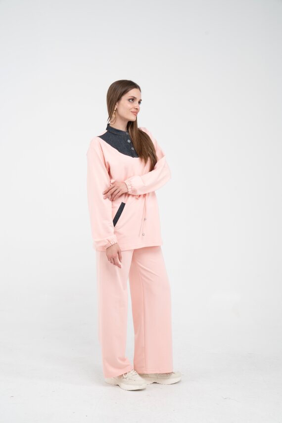 Yaka Detaylı Bel Büzgülü Kadın Takım 1719 - 46