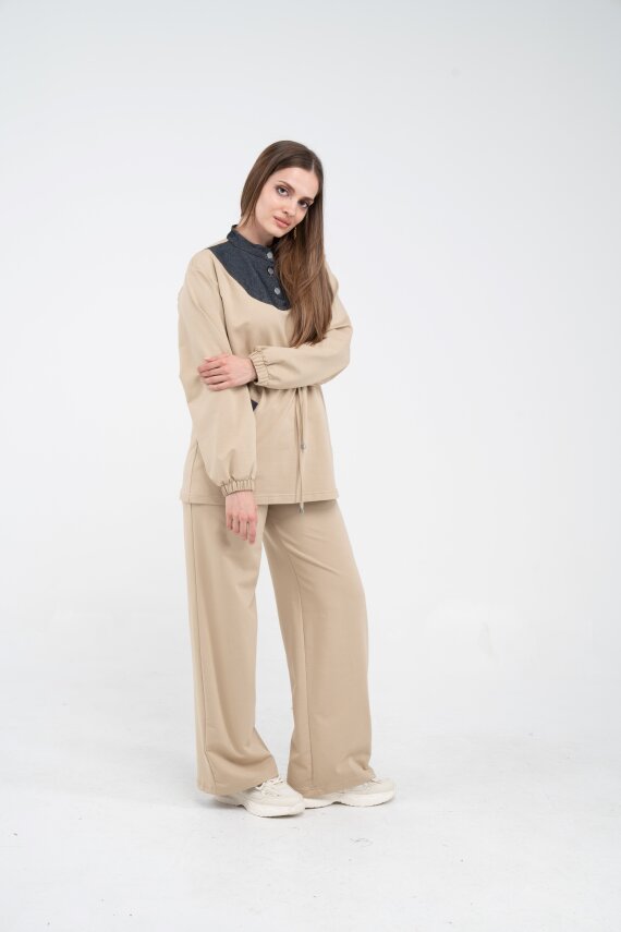 Yaka Detaylı Bel Büzgülü Kadın Takım 1719 - 55