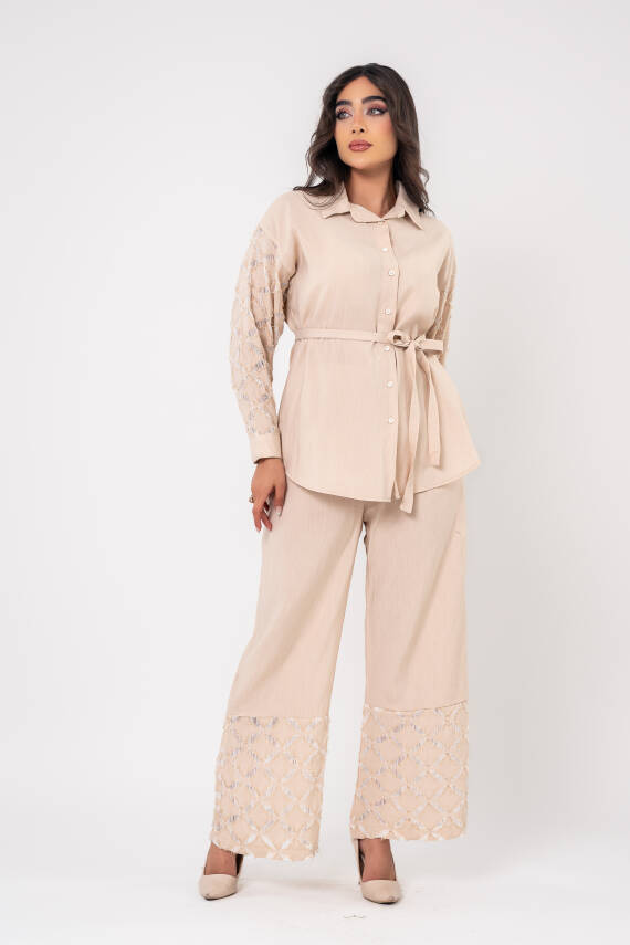 Yıpratma Detaylı Oversize Gömlek Pantolon Takım TKM16052 - 3