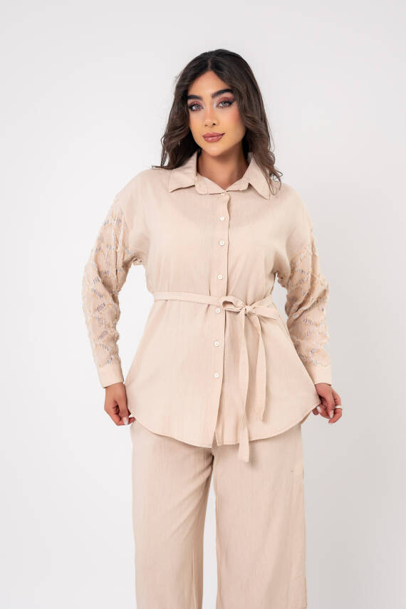 Yıpratma Detaylı Oversize Gömlek Pantolon Takım TKM16052 - 4