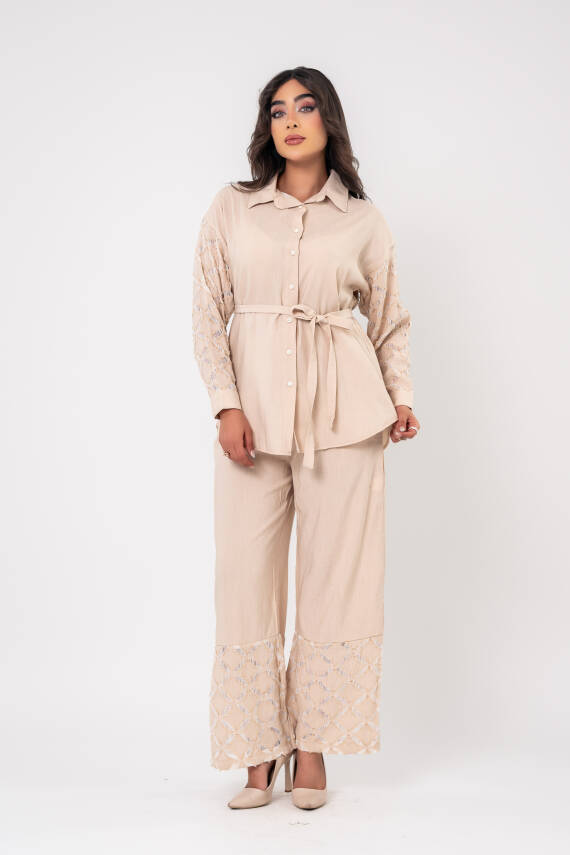 Yıpratma Detaylı Oversize Gömlek Pantolon Takım TKM16052 - 7