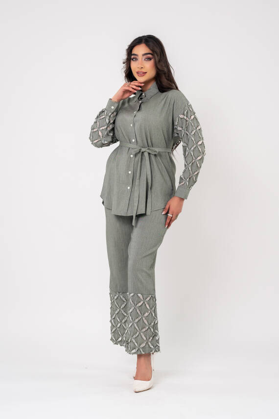 Yıpratma Detaylı Oversize Gömlek Pantolon Takım TKM16052 - 3