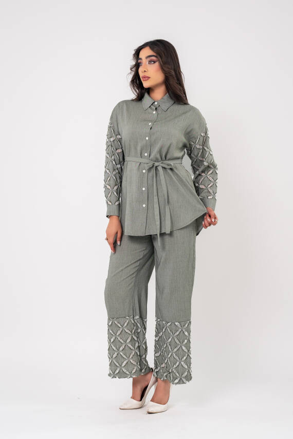Yıpratma Detaylı Oversize Gömlek Pantolon Takım TKM16052 - 4