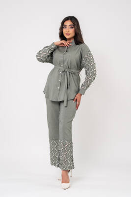 Yıpratma Detaylı Oversize Gömlek Pantolon Takım TKM16052 - 5
