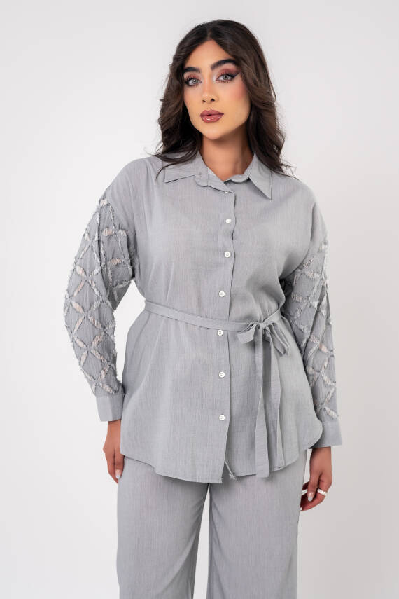 Yıpratma Detaylı Oversize Gömlek Pantolon Takım TKM16052 - 2