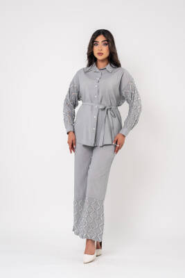 Yıpratma Detaylı Oversize Gömlek Pantolon Takım TKM16052 - 9